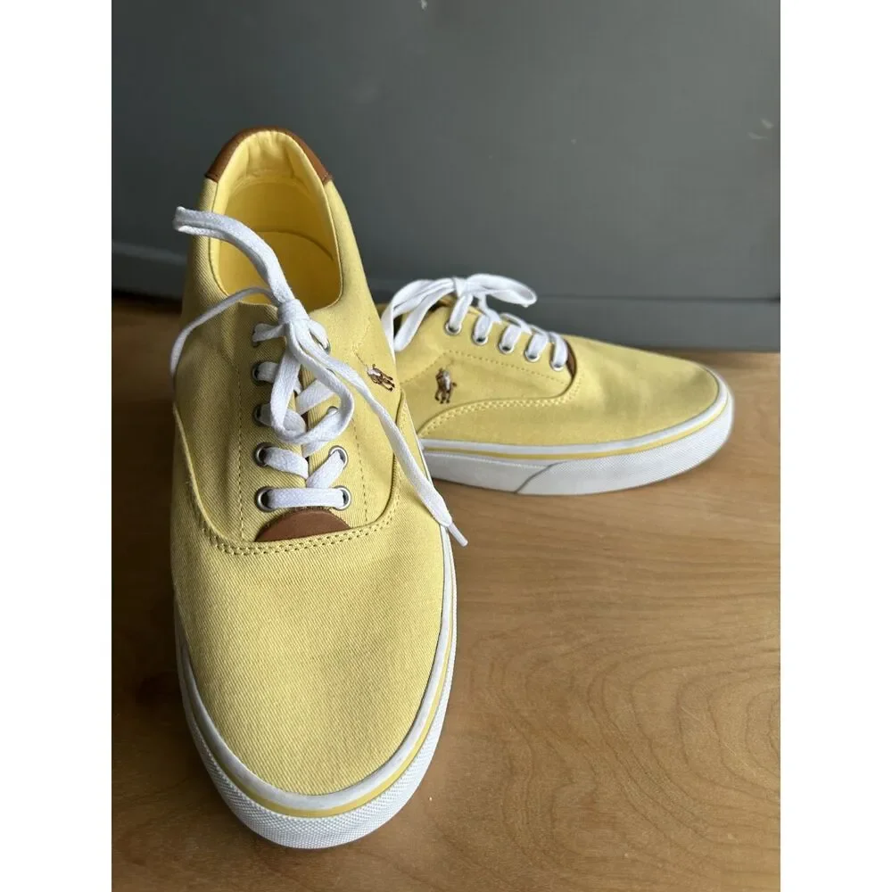 Polo Ralph Lauren Thorton Men’s 9.5D Yellow Washed Twill Canvas Sneakers
